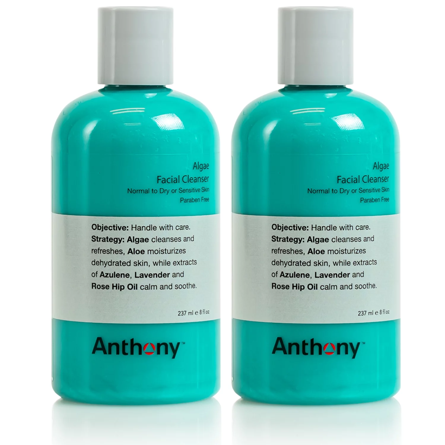 Anthony Algae Facial Cleanser, 8 Fl Oz. Contains Algae, Aloe Vera, Azulene, Lavender and Rose Hip Oil, Cleanses and Refreshes, Moisturizes and Hydrates, Calms and Soothes Your Skin Pack of 2