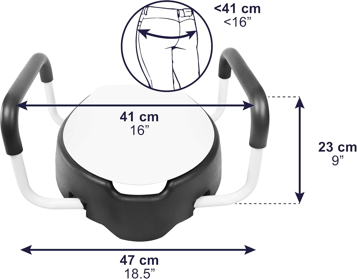 KMINA - Toilet Seat Risers for Seniors with Handles 4 inch, Soft Raised Toilet Seat with Lid, Handicap Toilet Seat Riser with Bars, Elevated Toilet Seat, Black High Toilet Seat for Seniors