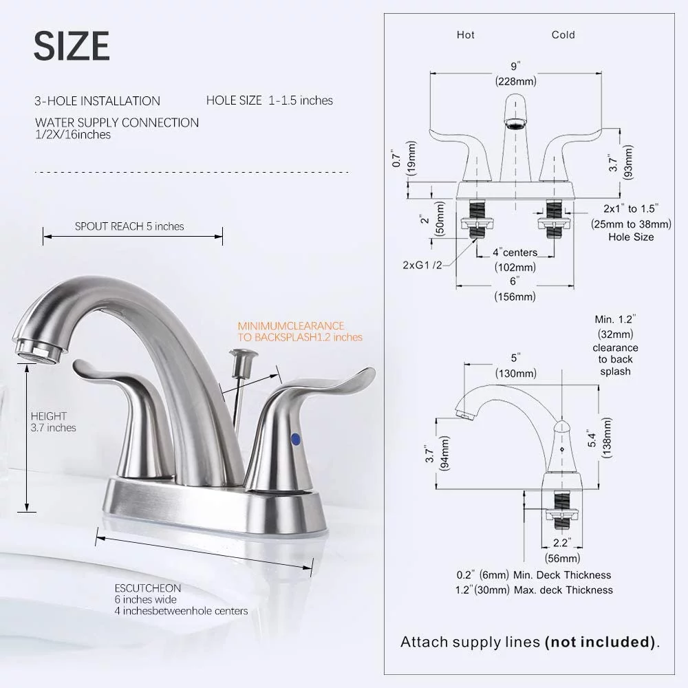 WOWOW Bathroom Faucet 2 Handle 4 Inch Centerset Bathroom Sink Faucet, Lead-Free Basin Mixer Tap with Lift Rod Drain Stopper
