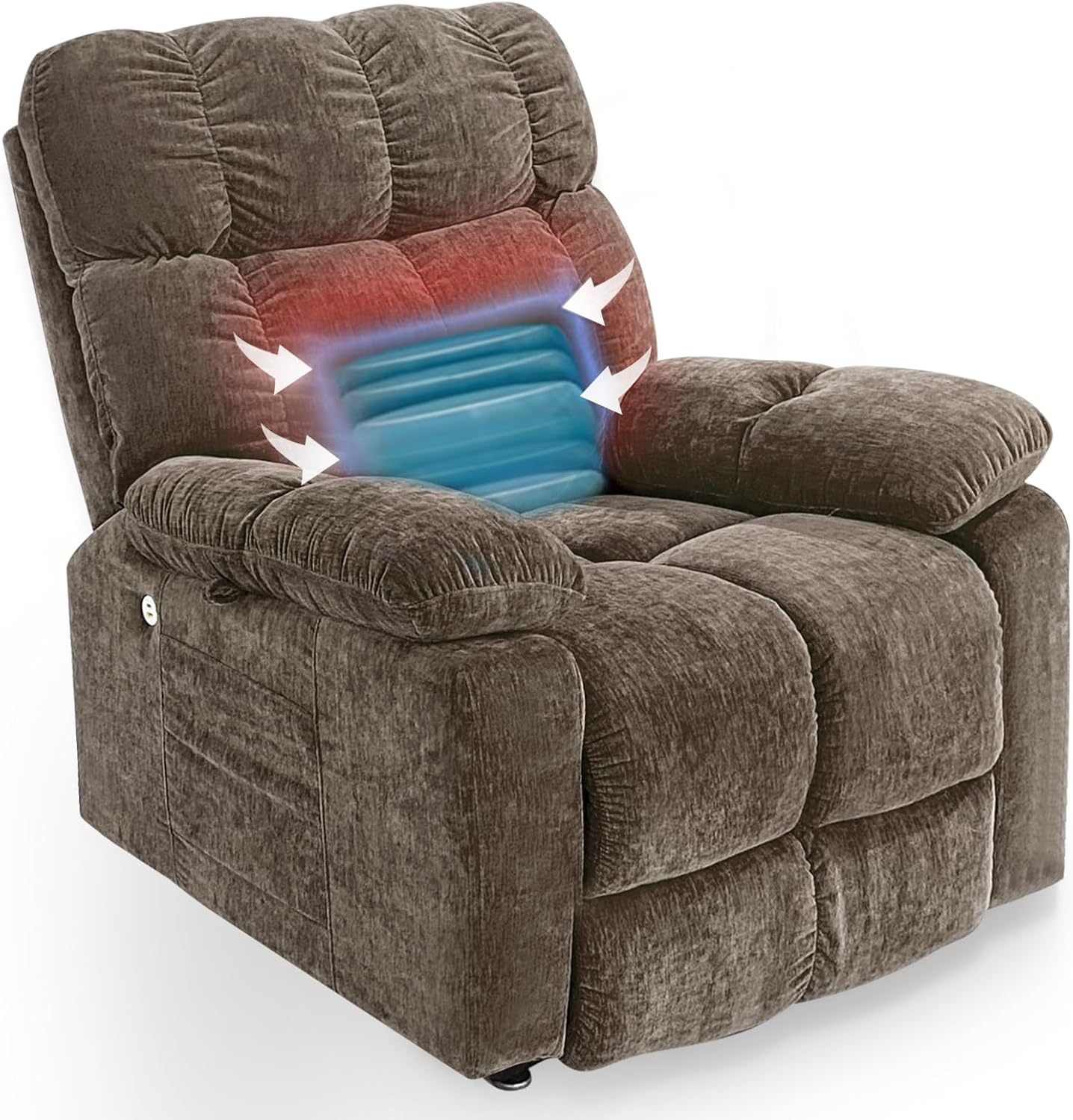 Recliner Chair for Adults Elderly with Dual Motor Infinite Position Airbag Massage & Heating, 2 Side Pockets, USB Charge Ports, 4-Button Hand Controller, Electric Lift Rocker Home Theater Sofa