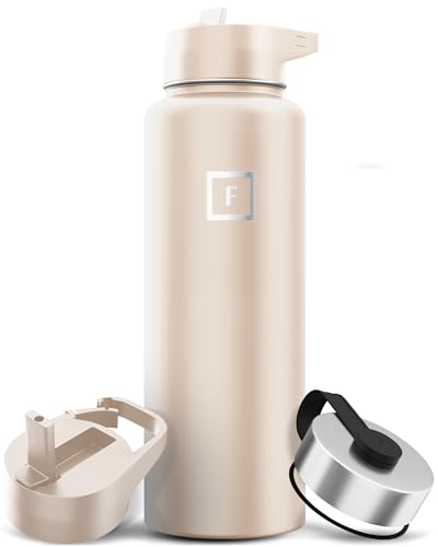 IRON °FLASK Camping & Hiking Hydration Flask with 3 Lids - Stainless Steel, Double Walled & Vacuum Insulated Water Bottle - Leak Proof & BPA Free (Midnight Black, Straw - 40 oz)