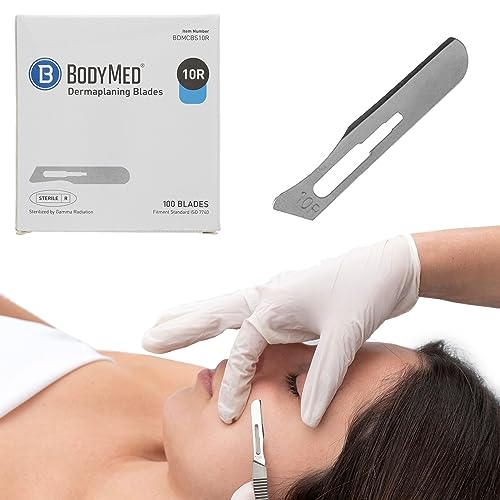 BodyMed Dermaplaning Blades #10 in Carbon Steel, 100 PCS - Sterile for Surgical, Skin Care, Hair Removal, and Podiatry Procedures - Small Detail Blade for Estheticians