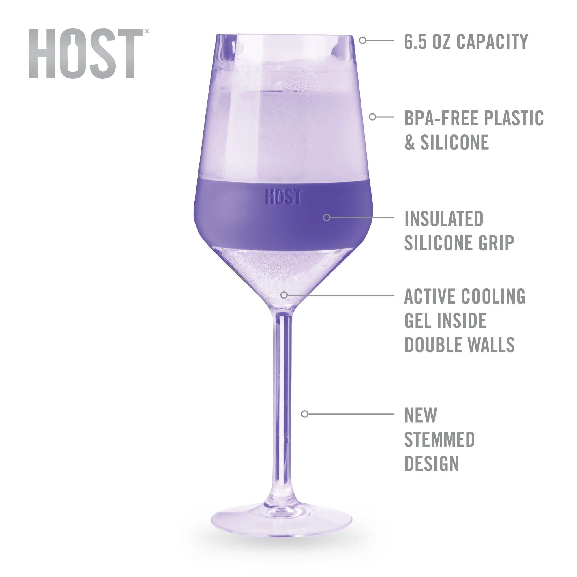 Host Wine Freeze Double-Walled Stemmed Wine Glasses Freezer Cooling Cups with Active Cooling Gel and Insulated Silicone Grip, 6.5 Oz Plastic Tumblers, Tinted, Set of 4