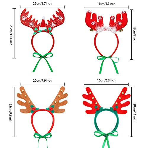 Yaomiao 4 Pieces Christmas Elk Reindeer Antler Headband Dog Cat Pet Christmas Costume Pet Holiday Headwear Accessories for Small and Medium Dogs Cats