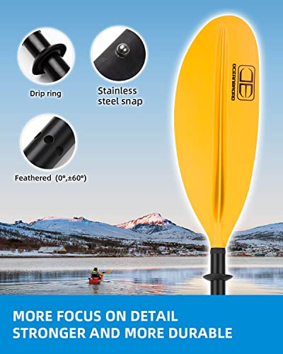 OCEANBROAD Kayak Paddle 86in/218cm, 90.5in/230cm, 95in/241cm Alloy Shaft Kayaking Boating Canoeing Oar with Paddle Leash