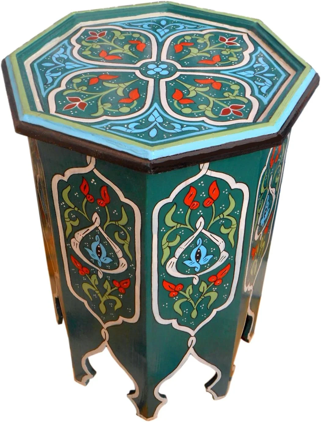 Moroccan Wood Side End Table Corner Coffee Handmade Hand Painted Moorish Green