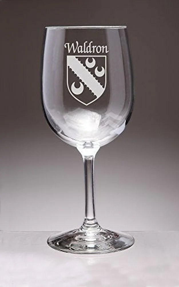 Waldron Irish Coat of Arms Wine Glasses - Set of 4 (Sand Etched)