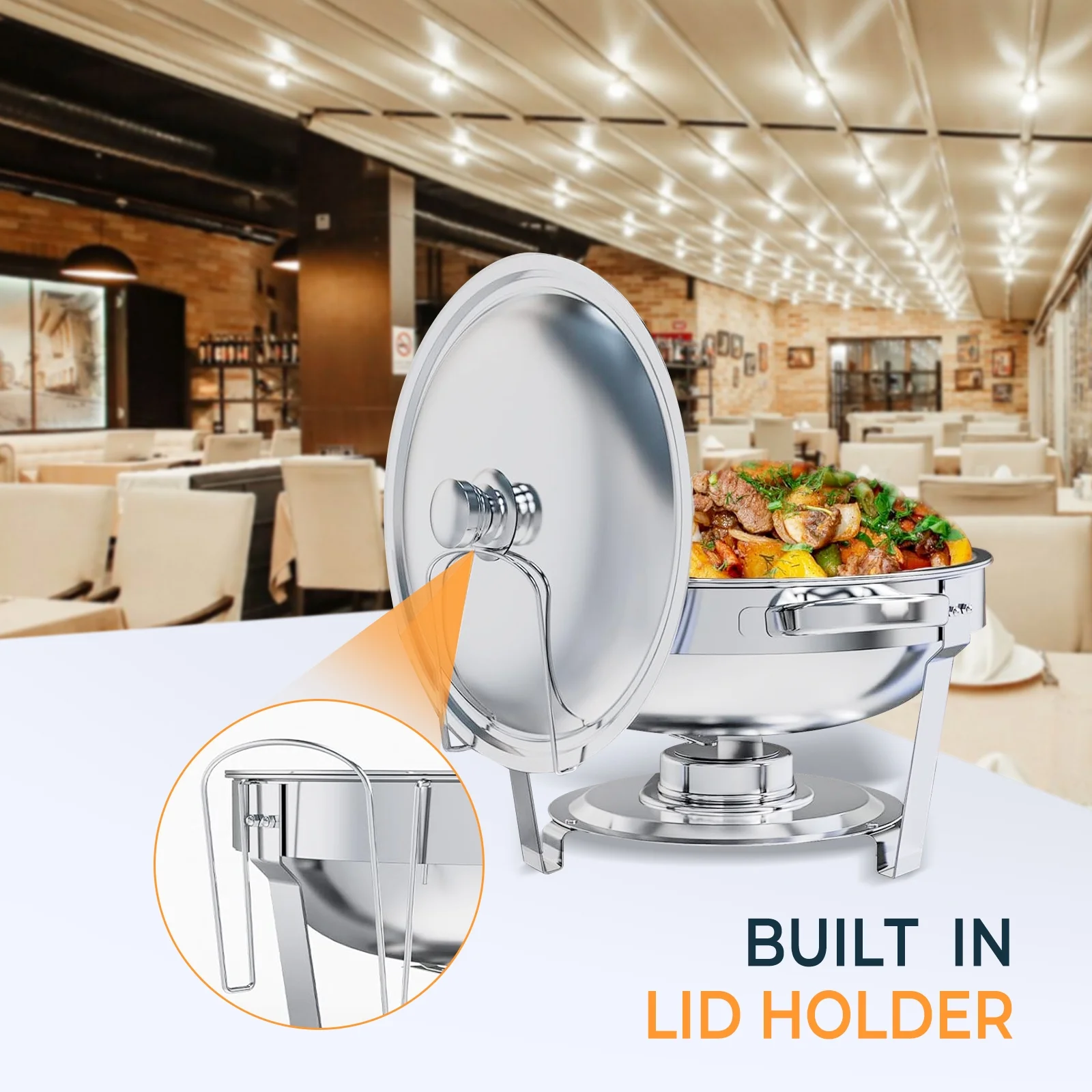 6 Pack Chafing Dish Buffet Set, 5QT Round Stainless Steel Chafer for Catering, Upgraded Chafers and Buffet Warmer Sets w/Food & Water Pan, Lid, Fuel Holder for Party Wedding Holiday