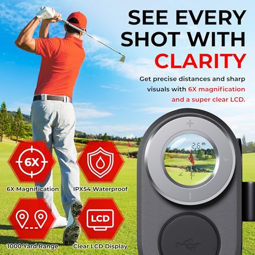 Golf Range Finder Magnetic for Golf & Hunting - 1000 Yards Rangefinder with Slope Mode, 6X Magnification, Pin Vibration, Magnetic Clip
