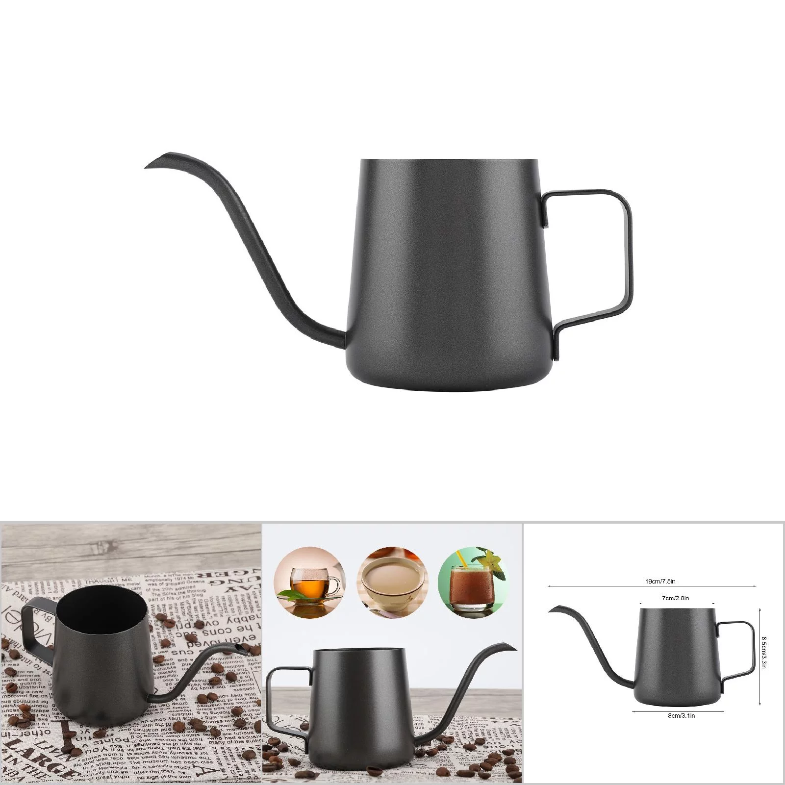 Coffeepot, Delaman Cuello de cisne de acero inoxidable Verter sobre goteo Cafetera Té Taza de café Olla 350 ml(Negro)