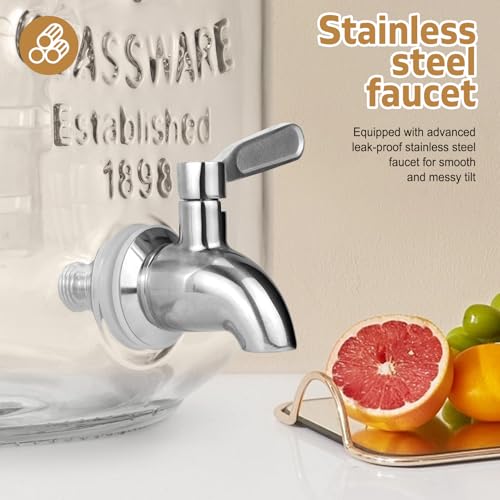 1 Gallon Glass Drink Dispensers For Parties 2PACK.Beverage Dispenser,Glass Drink Dispenser With Stand And Stainless Steel Spigot 100% Leakproof.Lemonade Dispenser With Ice Cylinder.Laundry Detergent