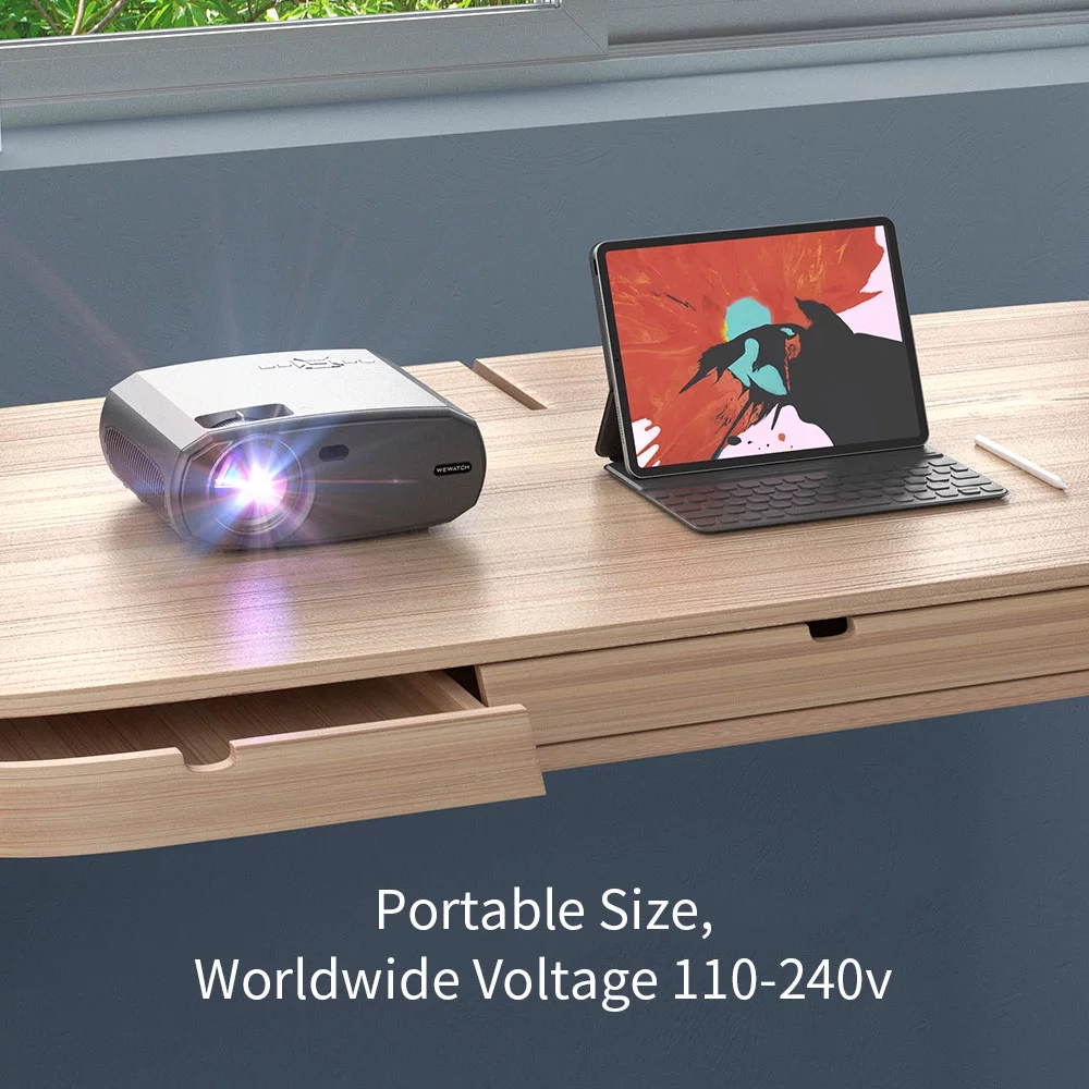 WEWATCH 15000 Lumens Outdoor Movie Projector with 5G WiFi Bluetooth, Keystone Correction & 100% Zoom, 230 ANSI Lumen 1080P Projector, Portable Projector for Home Theater, TV Sticker, HDMI, VGA, USB