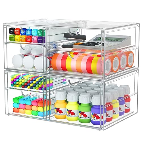 Makeup Organizer Storage With 16 Drawers, 4 Pcs Desktop Office Supplies, Desk Organizers, Clear Accessories, Dustproof Drawer and for Make Up, Jewelry, Pen, Stationary