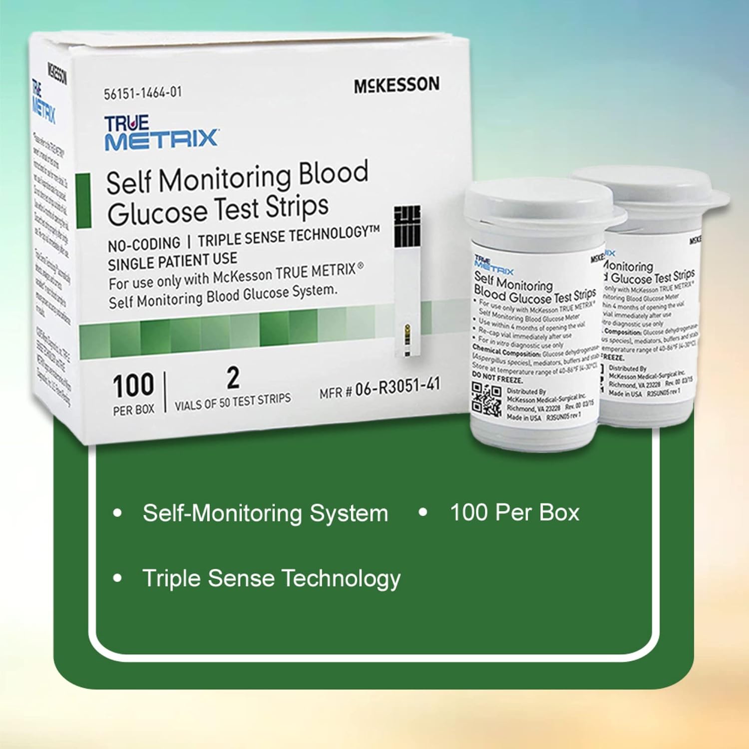 McKesson 06-R3051-41 True Metrix Self Monitoring Blood Glucose Test Strip, Box of 100