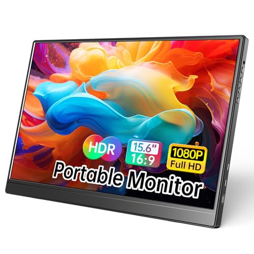 Portable Monitor 15.6 Inch 1080P USB-C HDMI Ultra-Slim Travel Monitor with Kickstand, Compatible with Xbox, Laptop, PC, Mac Phone, PS, Swich IPS Ultra-Thin Zero Frame Gaming Monitor