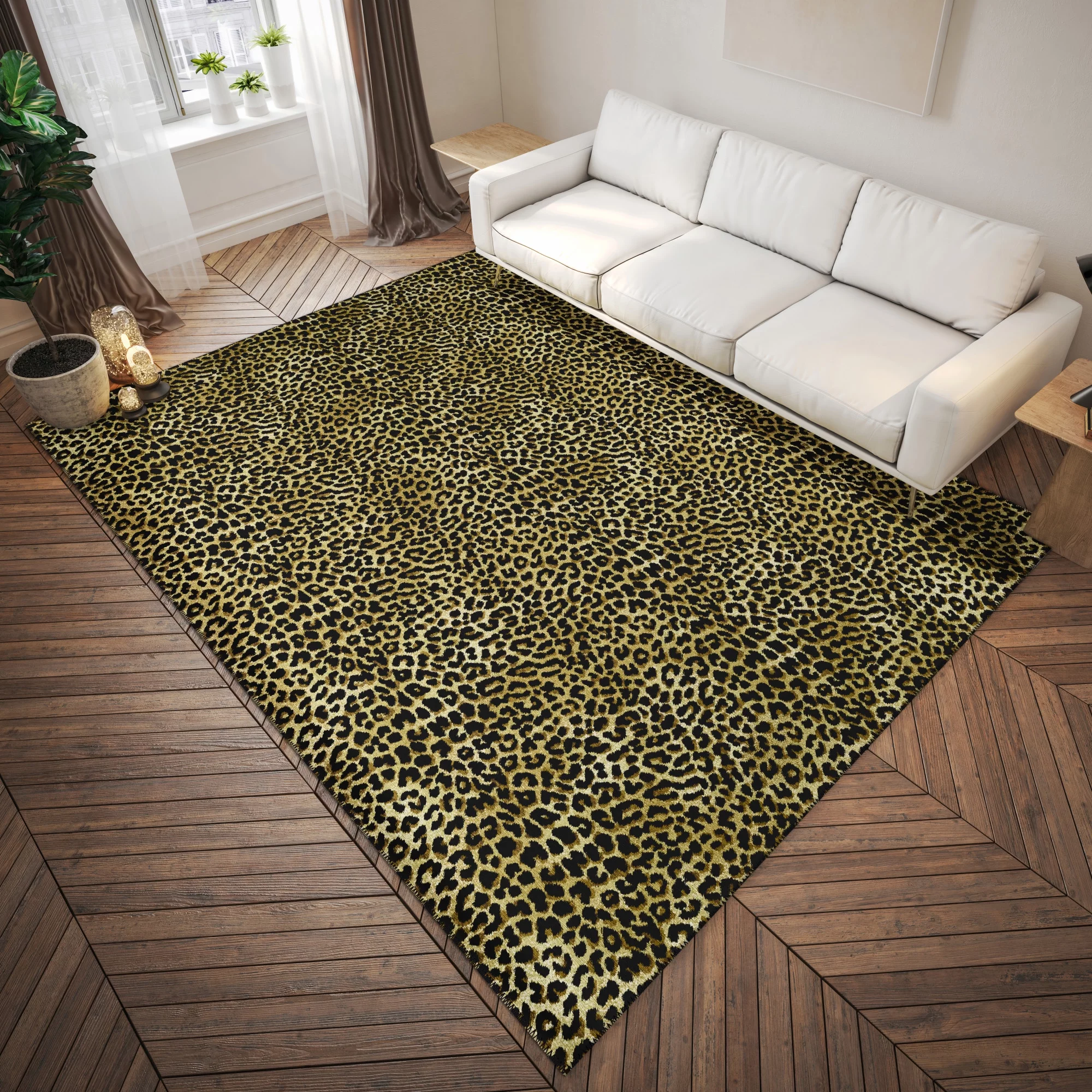 Safari Gold and Black Leopard Animal Print 9' x 12' Non-Skid Area Rug