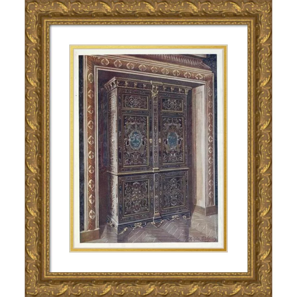 Edwin Foley 15x18 Gold Ornate Wood Frame and Double Matted Museum Art Print Titled - Armoire in Ebony with Inlays of Engraved Brass and White Metal (1910 - 1911)