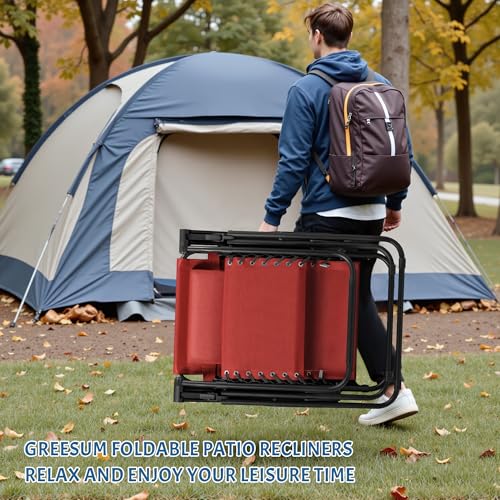 Greesum Zero Gravity Chairs Set of 2 Adjustable Steel Mesh Recliners Beach Deck Lawn Camping Patio Foldable Lounge Chair with Cup Holder Trays and Pillows,Brown