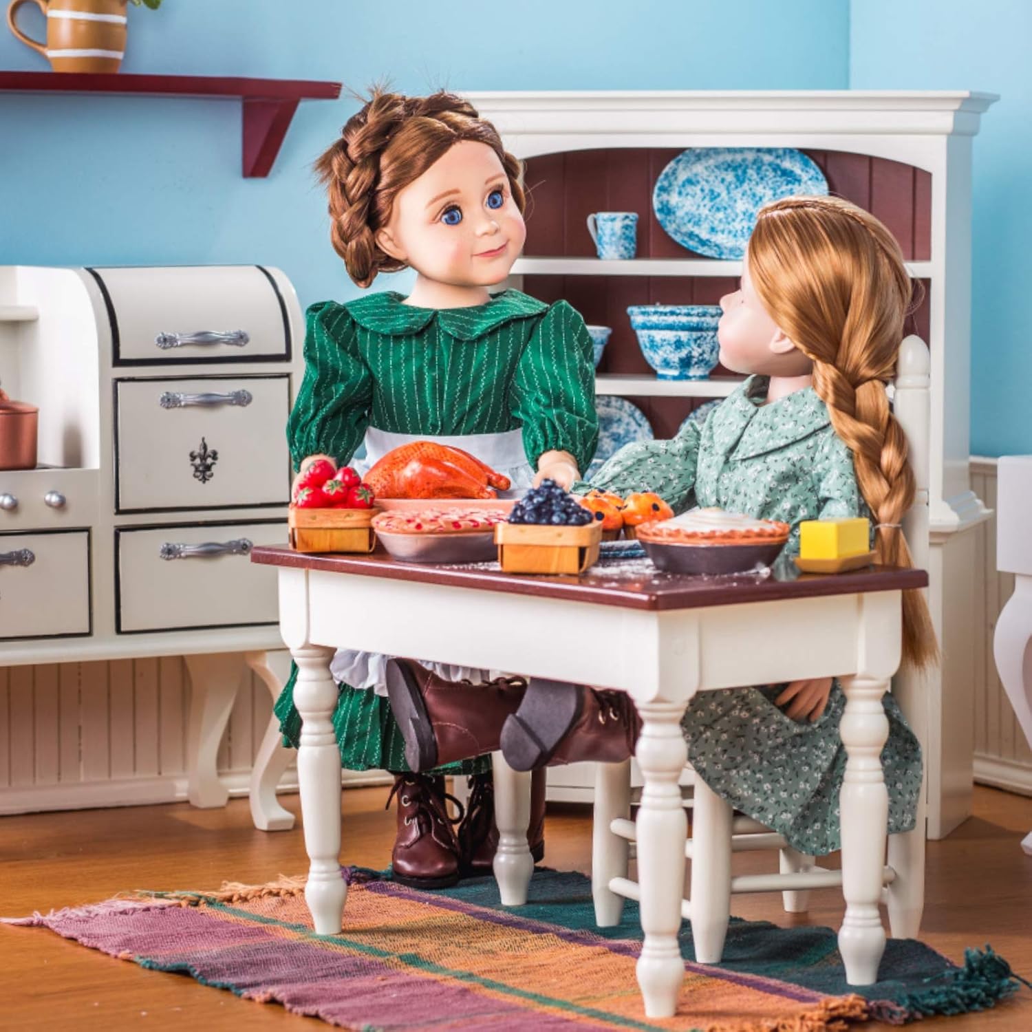THE QUEEN'S TREASURES 18 Inch Doll Furniture, Farmhouse Collection Fully Assembled Wooden Kitchen Table and Two Chairs, Compatible with American Girl Kitchen Furniture