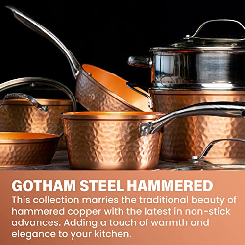 Gotham Steel Hammered 15 Pc Copper Pots and Pans Set Non Stick, Kitchen Cookware Sets, Pot and Pan Set, Ceramic Cookware Set, Non Toxic Cookware Set, Non Stick Pots and Pan Set, Dishwasher Safe…