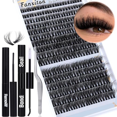 DIY Lash Extension Kit Volume Thick Lash Clusters 80D+100D 320pcs Individual Lashes D Curl Eyelash Extension Kit Lash Bond and Seal and Tweezers for Lash Clusters Kit DIY at Home