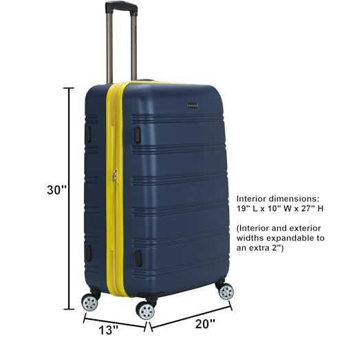 Rockland Melbourne Hardside Expandable Luggage with Spinner Wheels, Blue, Checked Large 28
