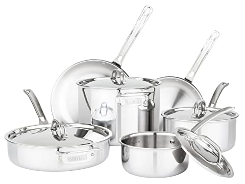 Viking Culinary 3-Ply Stainless Steel Cookware Set with Metal Lids, 5 Piece, Dishwasher, Oven Safe, Works on All Cooktops including Induction