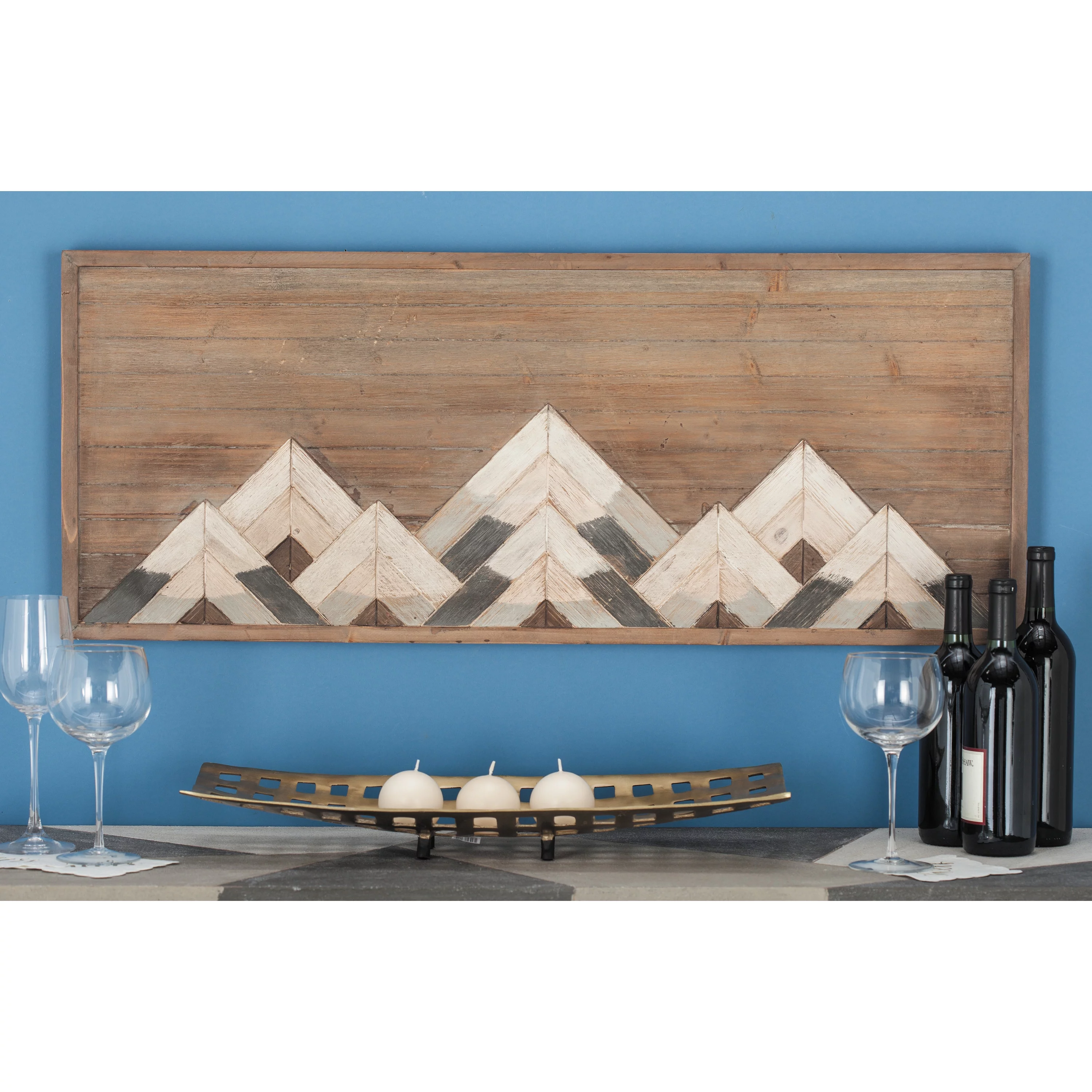 DecMode Brown Wood Mountain Geometric Wall Decor