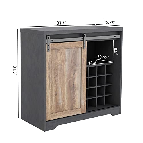 Farmhouse Coffee Bar Cabinet, Kitchen Hutch Storage Cabinet with Wine Rack Liquor Cabinet with Sliding Barn Door Wood Wine Cabinet Buffet Sideboard for Home, Living, Dining Room, Kitchen, Black