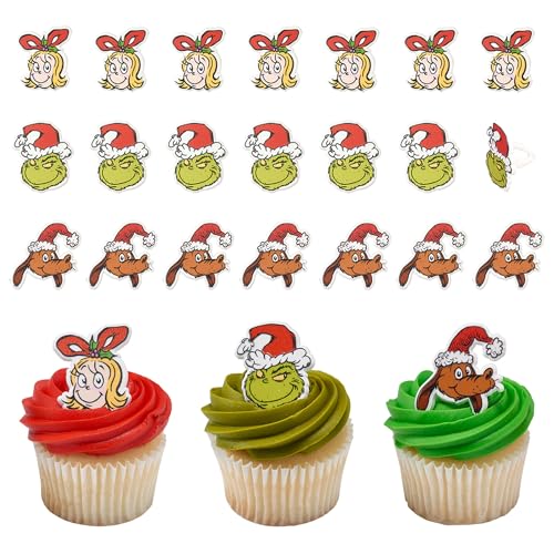 DecoPac How The Grinch Stole Christmas! Rings, Cupcake Decorations With Cindy Lou Who, The Grinch, Max, Christmas Cake Toppers, Food Safe Festive Cupcake Toppers – 24 Pack