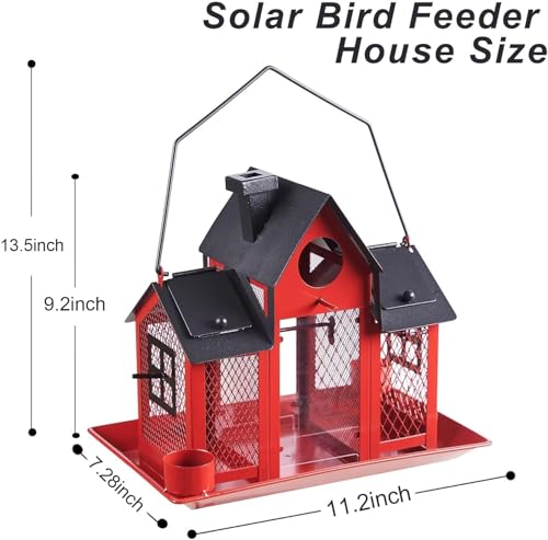 Solar Bird Feeders House Outside Hanging Metal Wild Bird Feeder Outdoors Large Cardinal Bird Feeder Birdhouses Squirrel Proof White