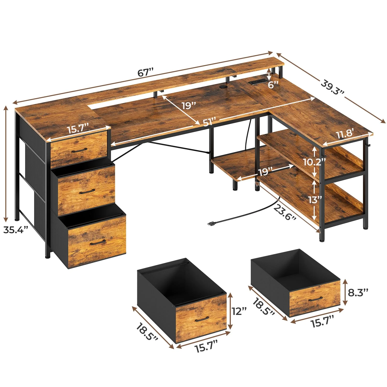 Afuhokles L Shaped Desk with LED Light, 67
