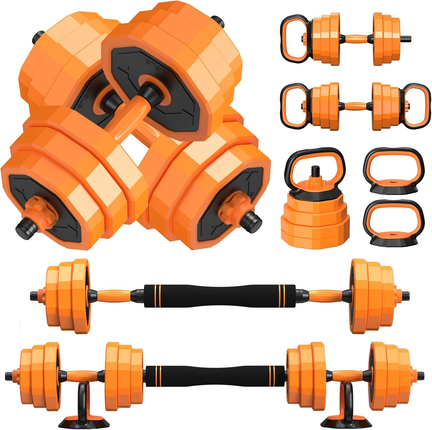 Adjustable Dumbbells 6 in 1 Weight Set, Dumbbell, Barbell, Kettlebell and Push-up, Home Gym Fitness Workout Equipment for Men and Women