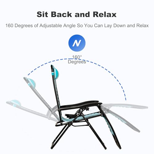 Nazhura Set of 2 Relaxing Recliners Patio Chairs Adjustable Steel Mesh Zero Gravity Lounge Chair Beach Chairs with Pillow and Cup Holder (Dark Green)