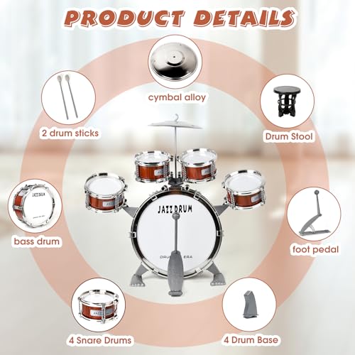 Toy Drum Set for Kids Toddler Jazz Drum Kit with 5 Drums Percussion Musical Instruments Toys for 3 4 5 Year Old Boys Girls Gifts Ages 3-5