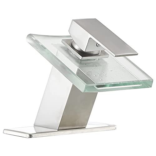 BWE Black Bathroom Faucet Glass Waterfall Single Handle Bathroom Sink Faucet Modern Vanity Sink Faucets with Supply Lines Lavatory Basin Bath Mixer Tap Deck Mounted,Matte Black