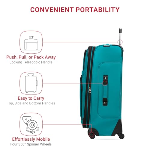 SwissGear Sion Softside Expandable Roller Luggage, Teal, 3 Piece Set (21/25/29)