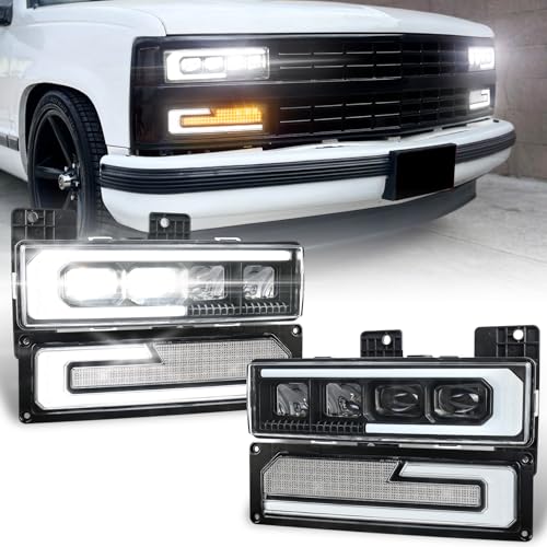 LED Headlight Assembly 500% Bright Anti-glare Headlights with Welcome DRL Turn Signal Compatible with 1988-1998 Chevy GMC C/K 1500 2500 3500 Suburban Silverado Tahoe Yukon