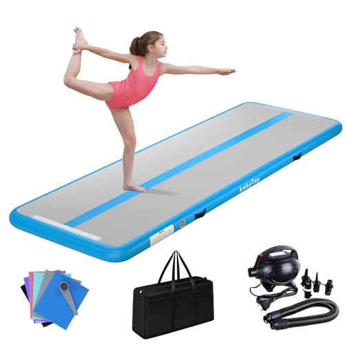 Air Mat Tumble Track 4 inches Thickness Inflatable Gymnastics Mat for Home Use/Training/Cheerleading/Yoga 10/13/16/20ft with Electric Air Pump
