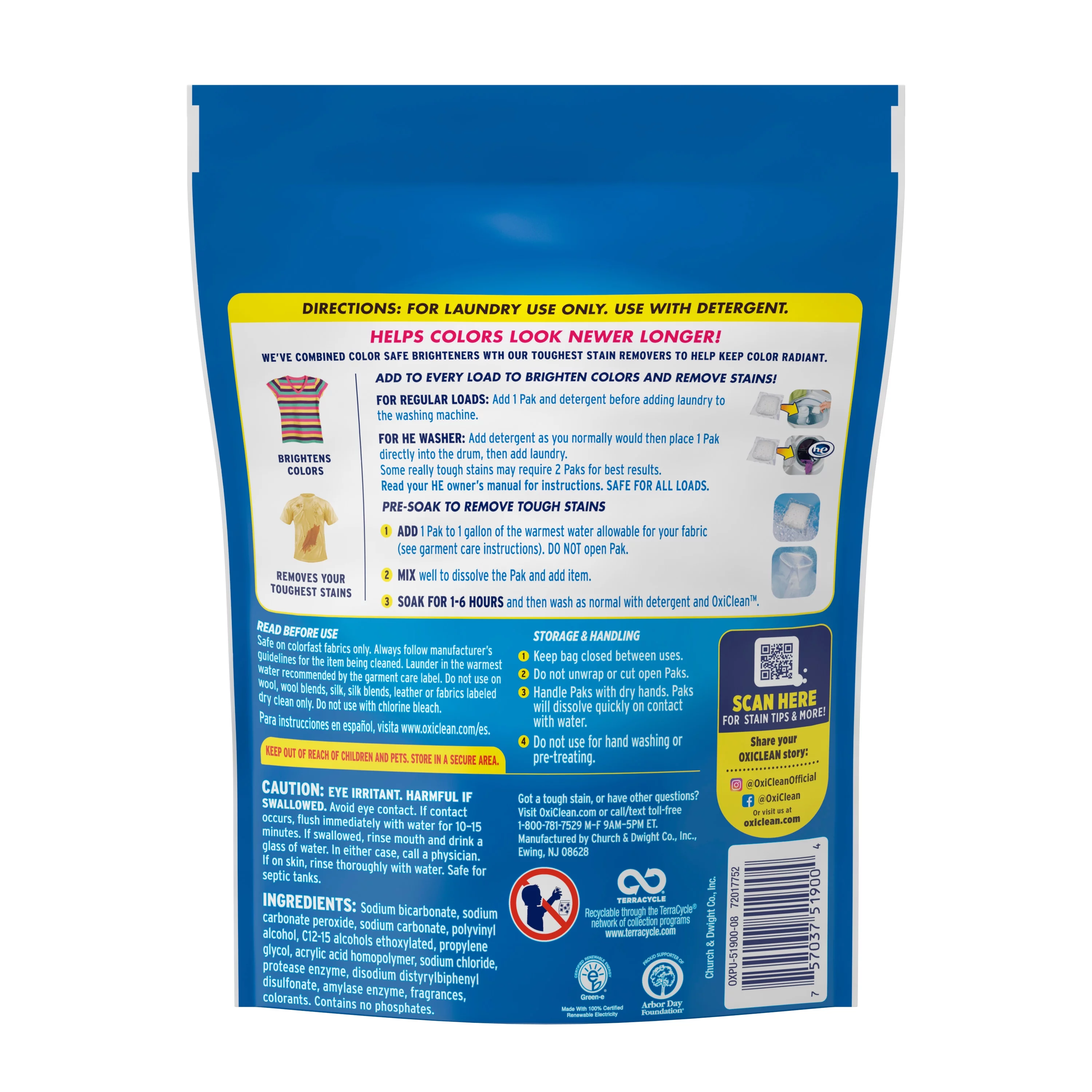 OxiClean Color Boost Laundry Brightener & Stain Remover for Clothes, Laundry Booster Power Paks, 10 Count