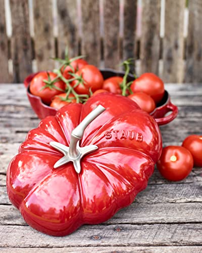STAUB Cast Iron Dutch Oven 3-qt Tomato Cocotte, Made in France, Serves 2-3, Cherry