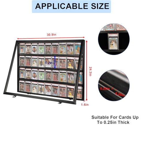 36 Graded Sports Card Display Case with Card Fixed Groove, Large Lockable Baseball Card Display Cabinet, with 98% UV Protection Acrylic Door for Baseball Basketball Cards,Horizontal