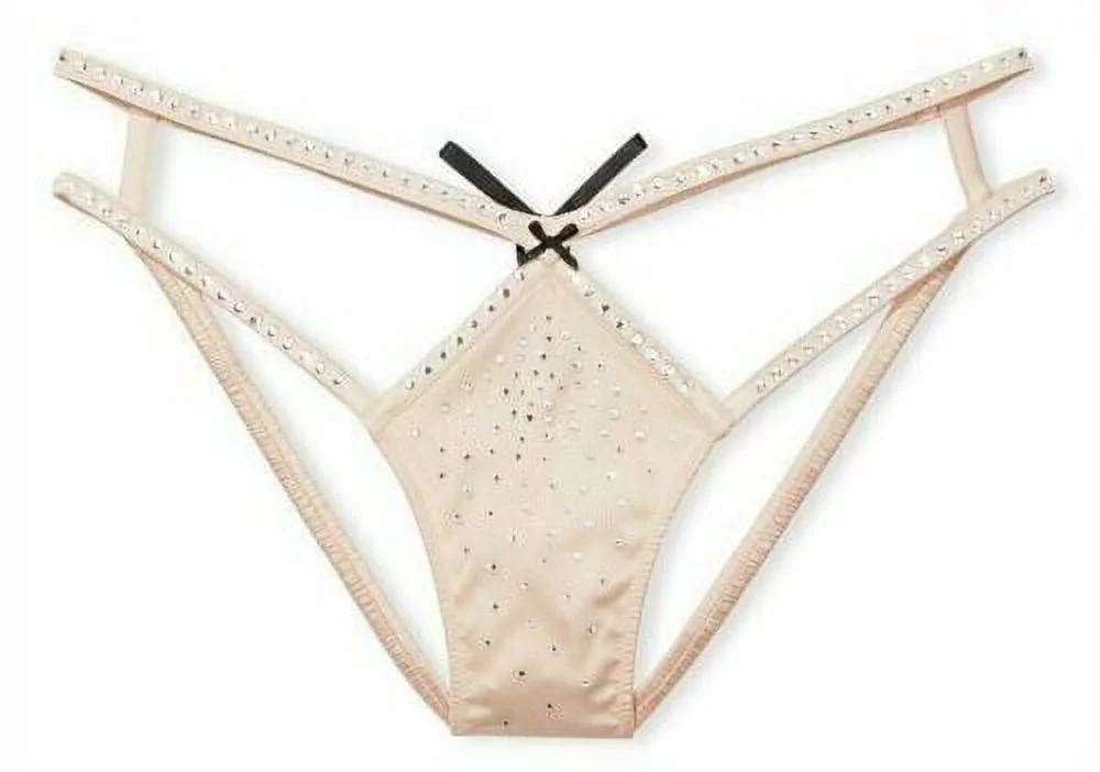 Victoria's Secret Dream Angels Strappy Satin Shine Rhinestones Cheeky Panty Champagne Size Medium New
