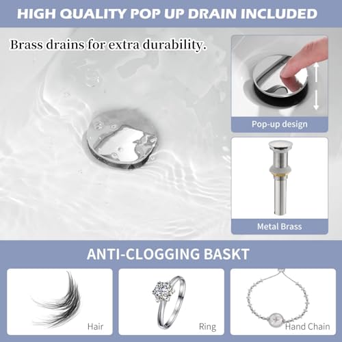 Brushed Nickel Vessel Sink Faucet, Waterfall Bathroom Faucets, Tall Spout Single Handle Single Hole Bathroom Faucets with Pop Up Drain and Without Overflow Basin Faucet Supply Line