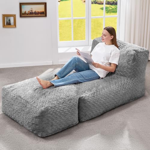 Hobestluk Big Bean Bag Lounger Chairs Large Beanbag Chair for Adults Bean Bag Sofa with Memory Foam Filled for Living Room, Bedroom or Balcony (Grey)