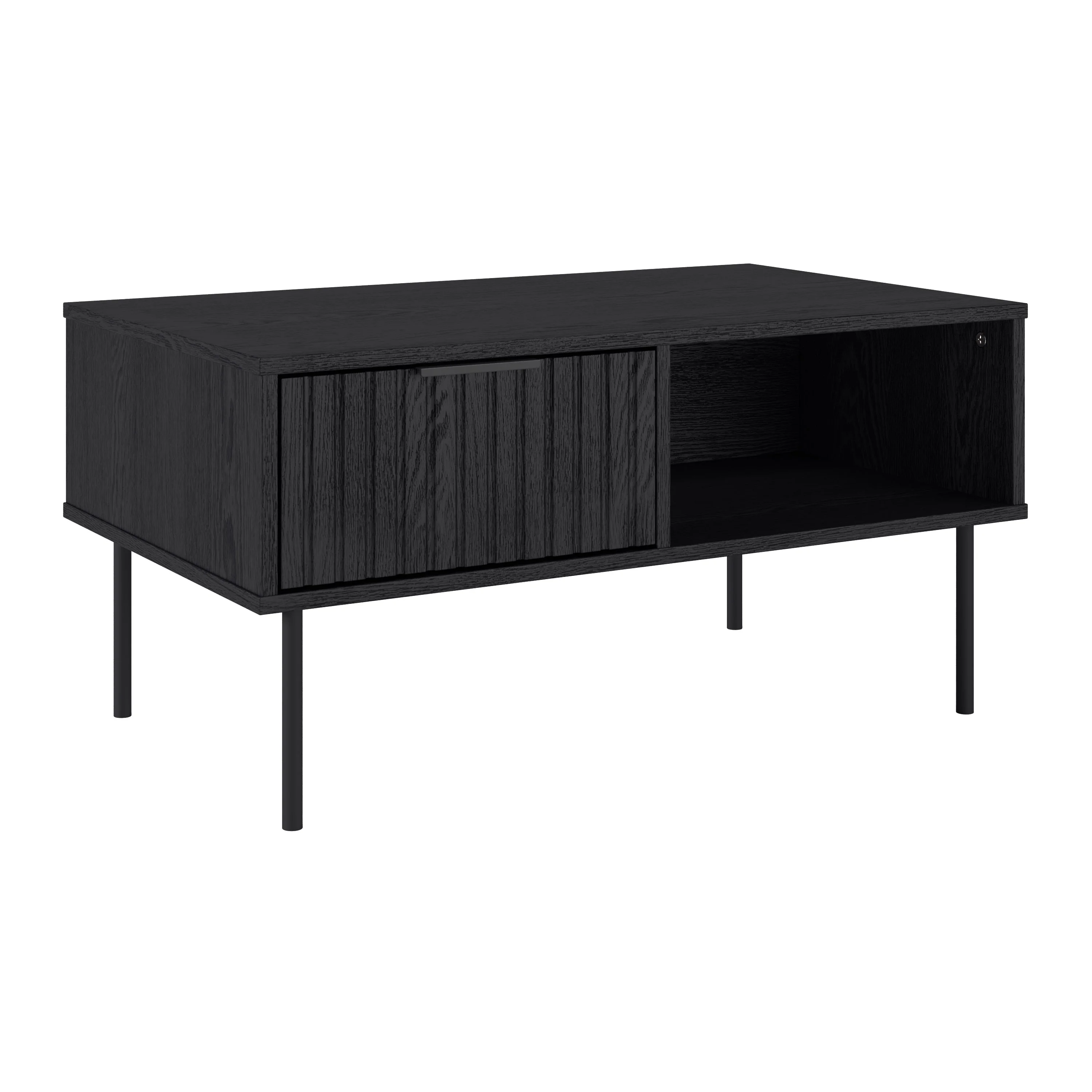 Evander Classic Black Fluted Engineered Wood Coffee Table with Metal Legs