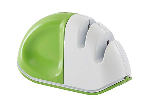 Smith's 51003 Diamond Edge Grip™ MAX 2-Stage Sharpener – White - Compact - Non-Slip Base - Patented V Grip – Sharpen Knives & Scissors - Diamond & Ceramic Sharpeners