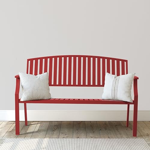 Outdoor Bench Weatherproof Aluminum Patio Garden Bench, Patio Loveseat for Porch Garden Lawn Backyard Park Balcony(Light Blue, 1PC)