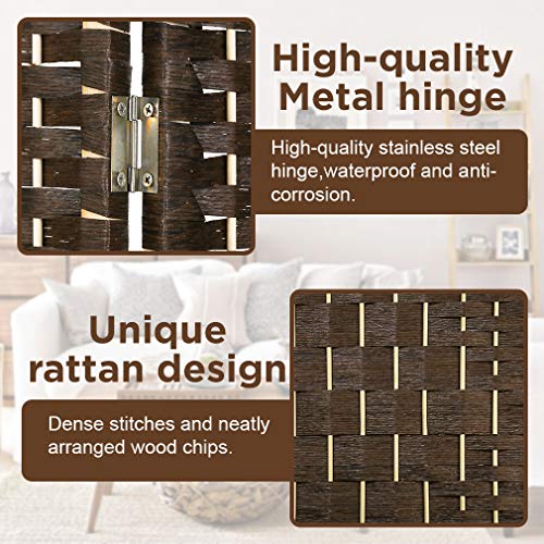 Room Divider 4 Panel Room Screen Divider Wooden Screen Folding Portable Partition Screens Wood with Removable Storage Shelves Color, Brown