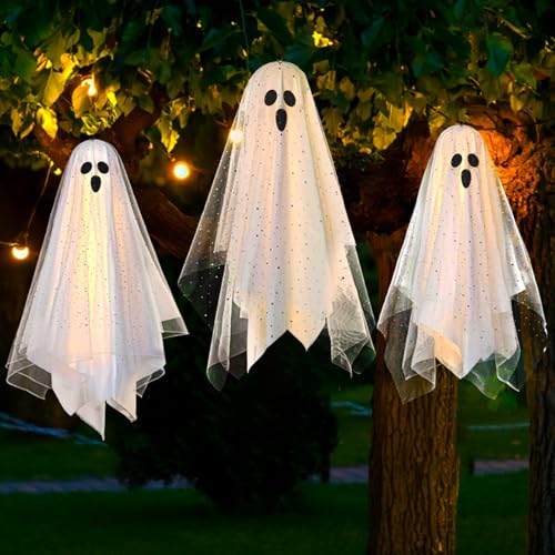 Halloween Lighted Hanging Ghost Decorations – 3 Pack 12